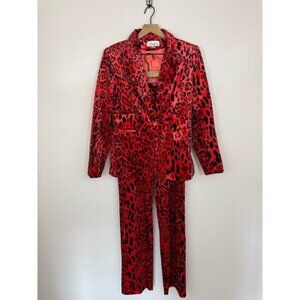 Kate Hewko Red Leopard Print Blazer & Pants Suit Set Bold Animal Print